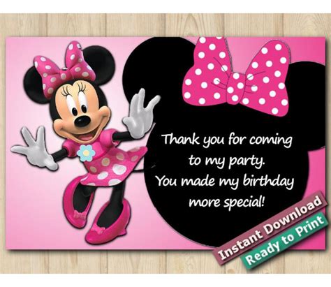 Disney Minnie Mouse Thank You Card 4x6 Diy Printables