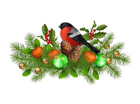 Xmas Bird Lantern Christmas Balls Background Stock Vector