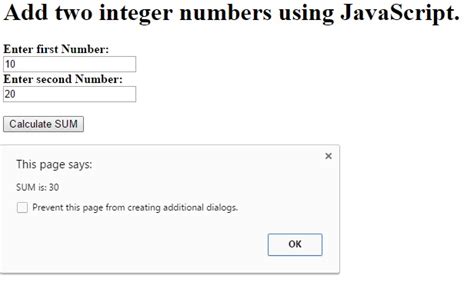 Javascript Function To Add Two Integer Numbers