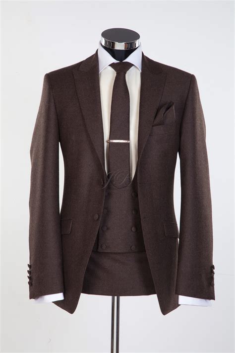 Newbury Flannel Wool Slim Fitting Wedding Suit In Brown 2 Mens