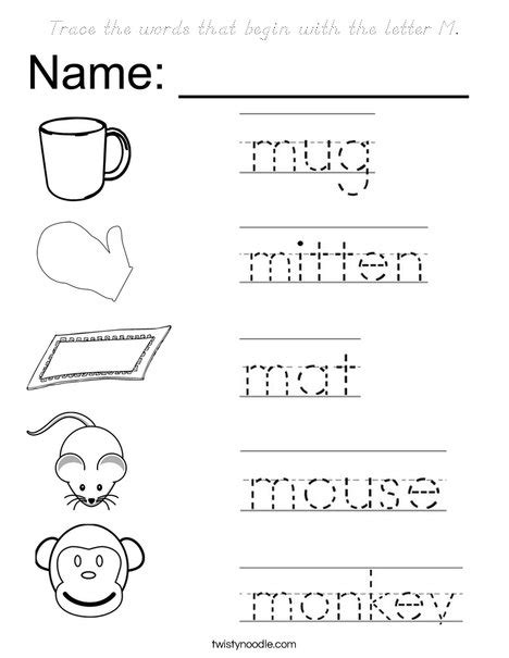 The letter m coloring page plays an important role in learning the letters. Trace the words that begin with the letter M Coloring Page ...