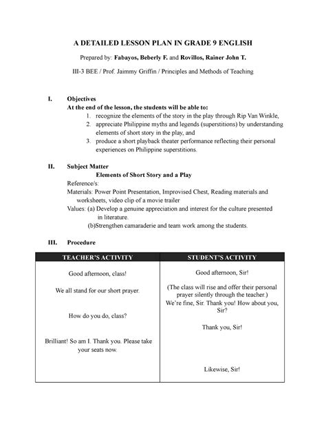 A Detailed Lesson Plan In Grade Englis A Detailed Lesson Plan In