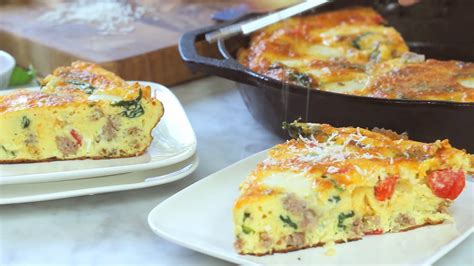 Sausage And Pepper Frittata With Spinach And Fresh Mozzarella Youtube