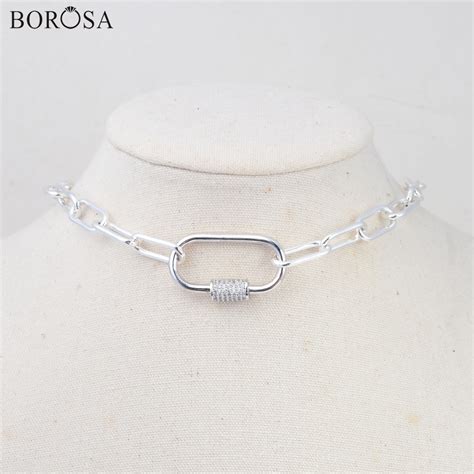 BOROSA 15inch Gold Silver Plated Clasp Lock Necklace For Women Lock