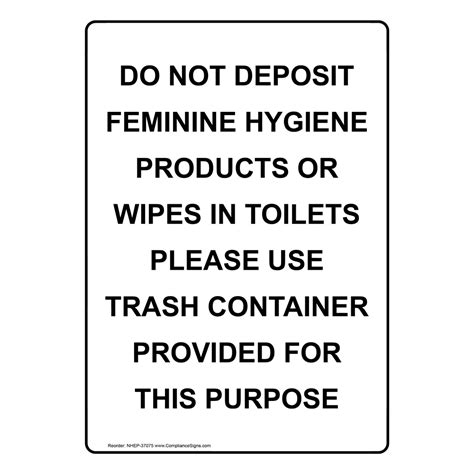 Portrait Do Not Deposit Feminine Hygiene Products Sign