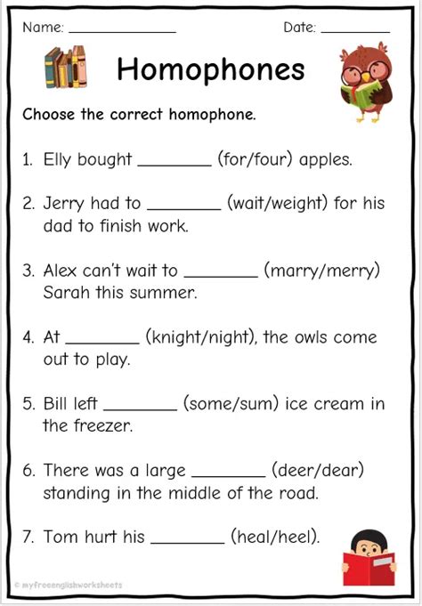 Homophone Worksheets Free English Worksheets