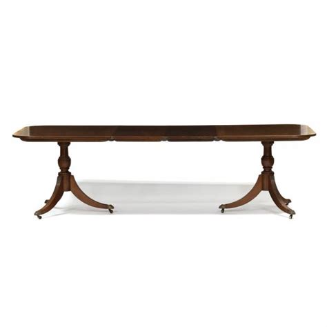 Federal Style Banded Mahogany Double Pedestal Dining Table With Two