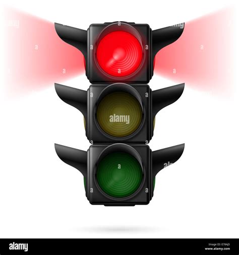 Realistic Traffic Lights With Red Color On And Sidelight Illustration