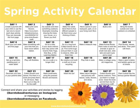 Spring Activity Calendar Free Printable