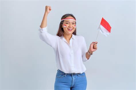 Una Joven Asiática Emocionada Celebra El Día De La Independencia De
