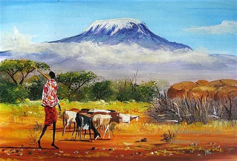 4 Spectacular Mt Kilimanjaro Mountain African Art Paintings