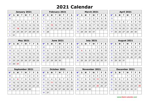 12 Month Calendar 2021 Printable Calendar Template Printable