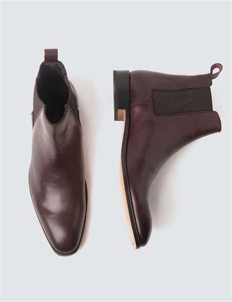 100 leather men s chelsea boot with rubber heel in burgundy hawes and curtis uk