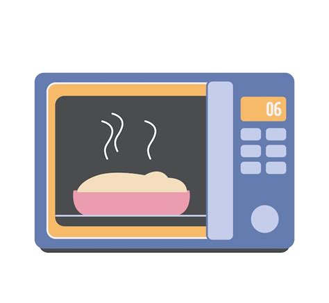 Premium Vector A Flat Microwave Oven Icon In Blue With A Pie Inside