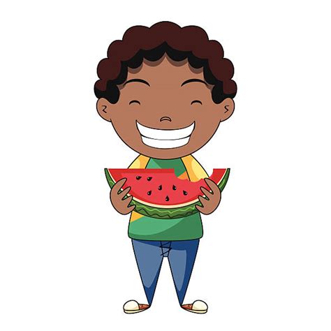 Royalty Free Kid Eating Watermelon Clip Art Vector Images