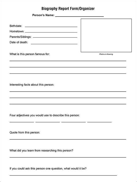 Biography Book Report Form Biography Template Franklin In 2020