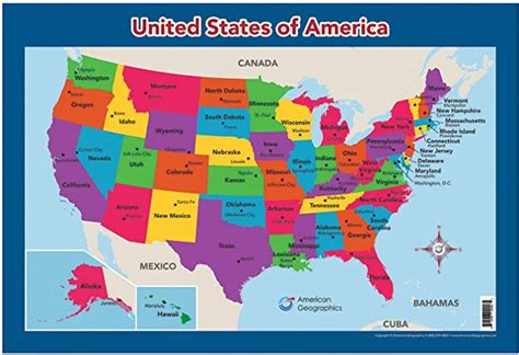 Usa Map For Kids United States Walldesk Map 18 X 26