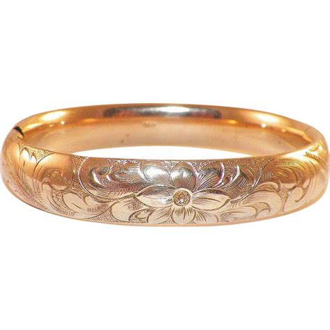 Antique Edwardian Gold Filled Etched Bangle Bracelet From Karensfinds