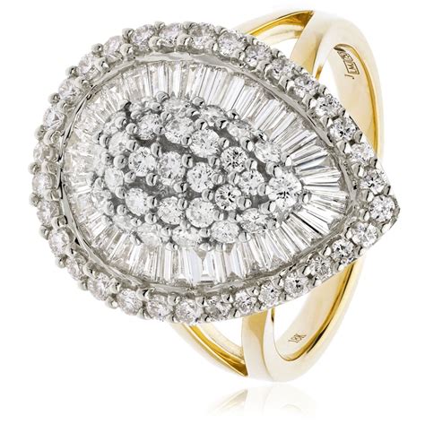 Hrrcl931 Round And Baguette Pear Halo Ring Shining Diamonds