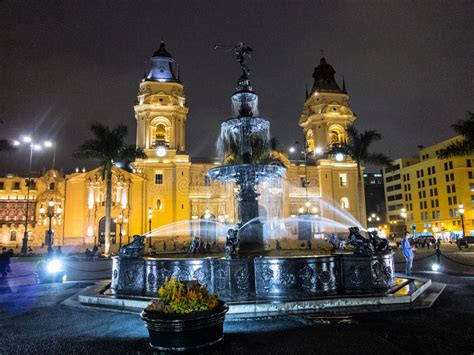 Night Shot Plaza De Armas Lima Peru Editorial Image Image Of White