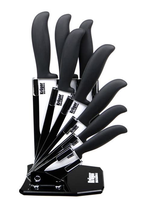 Kruger Ceramics 9 Piece 8 Knife White Ceramic Knives Set With Block