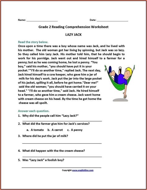 Reading Comprehension Worksheets For 1st Graders Worksheet Resume