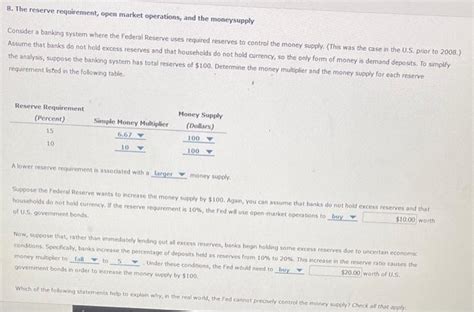 solved 8 the reserve requirement open market operations