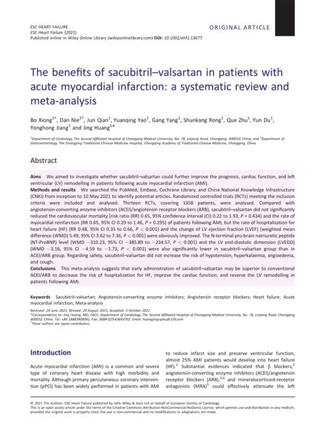 Pdf The Benefits Of Sacubitrilvalsartan In Patients With Acute