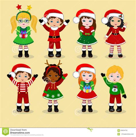 Kids With Christmas Costume Vector Cartoon Illustration