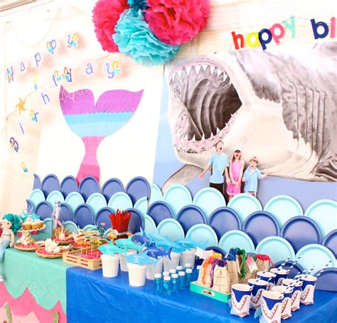 shark-party-mermaid | Sibling birthday parties, Joint birthday parties, Boy birthday parties