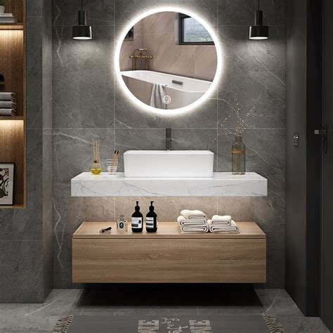 Luxury Modern 3640 Floating Wall Mount Single Bathroom Vanity Set With Faux Mable Top