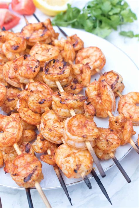 10 minute spicy grilled shrimp skewers served from scratch