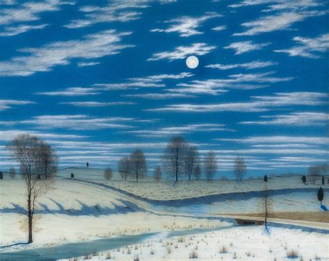 Winter Scene In Moonlight Painting By Mountain Dreams