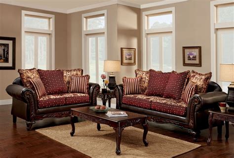 Ellis Brown And Burgundy Living Room Set From Furniture Of America