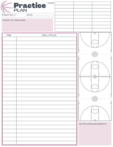 Basketball Practice Plan Templates 3 Digital Download Pink Etsy