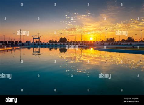 beautiful sunset view in king fahad park at dammam saudi arabia selective focus background
