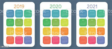Vetores De Calendário 2019 2020 2021 Anos Conjunto De Vetores Coloridos