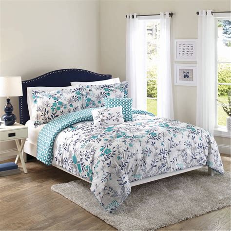 Better Homes And Gardens Full Flowers Teal Comforter Set 5 Piece