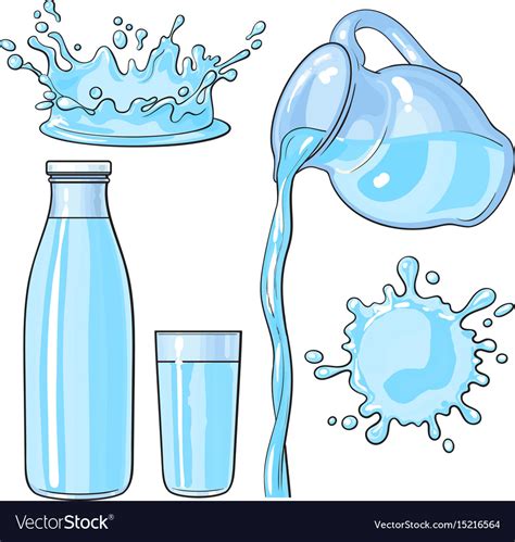 Splashing And Pouring Water Bottle Jug Glass Vector Image