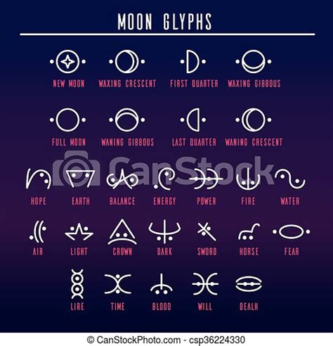 Moon Glyphs Sacred Geometry Line Style Canstock