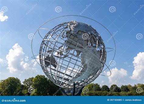 Unisphere Globe At Flushing Meadows Corona Park During The Summer In