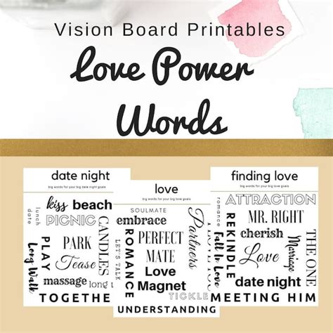 Vision Board Printables Love Power Words Affirmation For Etsy Ireland