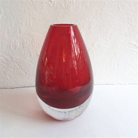 Mcm Scandinavian Ruby Red Vase Art Glass Flawed Etsy Red Vases Glass Decor Vase