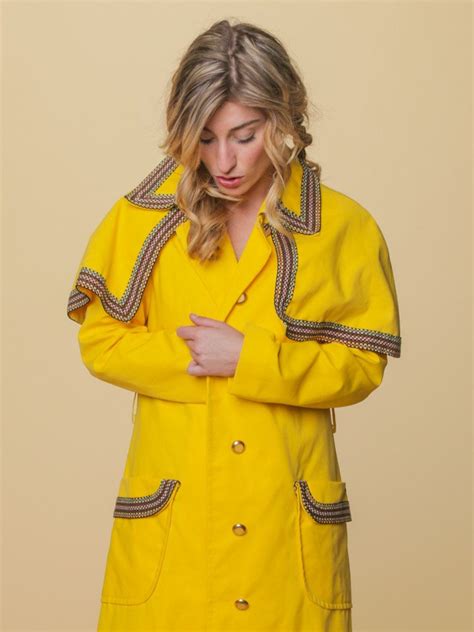 Vintage Raincoat 70s Sunshine Yellow Coat With Capelet Classic