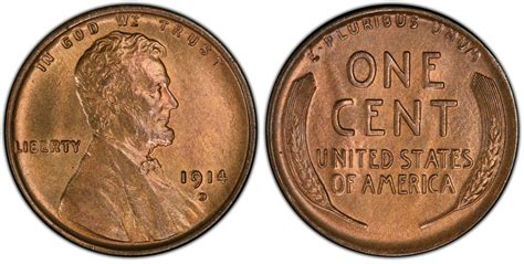 1914 D 1c Rb Regular Strike Lincoln Cent Wheat Reverse Pcgs