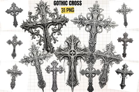 Gothic Cross Flower Clipart Graphic By Denizdesign · Creative Fabrica