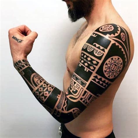 75 Tribal Arm Tattoos For Men Interwoven Line Design Ideas