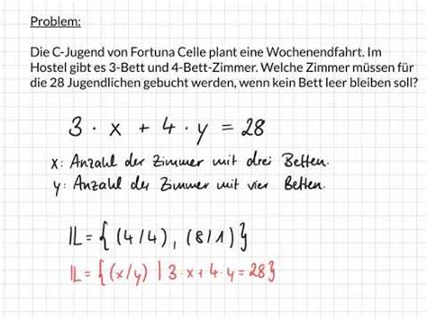 Ein lineares gleichungssystem (kurz lgs) ist in der linearen algebra eine menge linearer gleichungen mit einer oder mehreren unbekannten, die alle gleichzeitig erfüllt sein sollen. Lineare Gleichungen mit zwei Variablen - YouTube