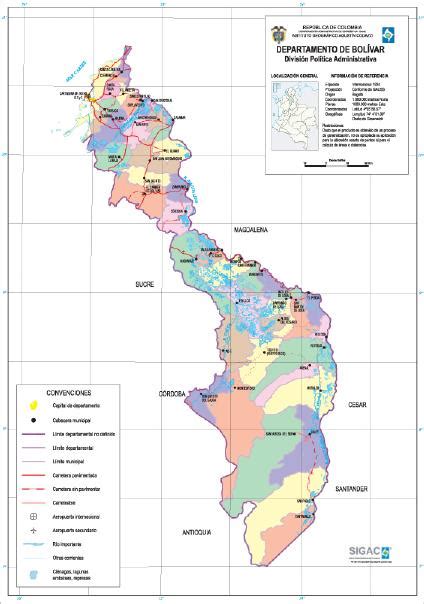 Mapa Del Departamento De Bolívar Colombia
