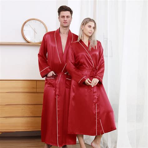 22 Momme Contrast Trim Long Silk Robe For Couple Silk Robe Long Silk